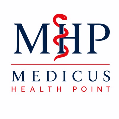 Logo des Medicus Health Point der Medicus Apotheke in der Sendlinger Straße in München. Der Medicus Health Point bündelt Gesundheitsleistungen wie Telemedizin, Impfungen, Blutanalysen und weitere pharmazeutische Dienstleistungen.